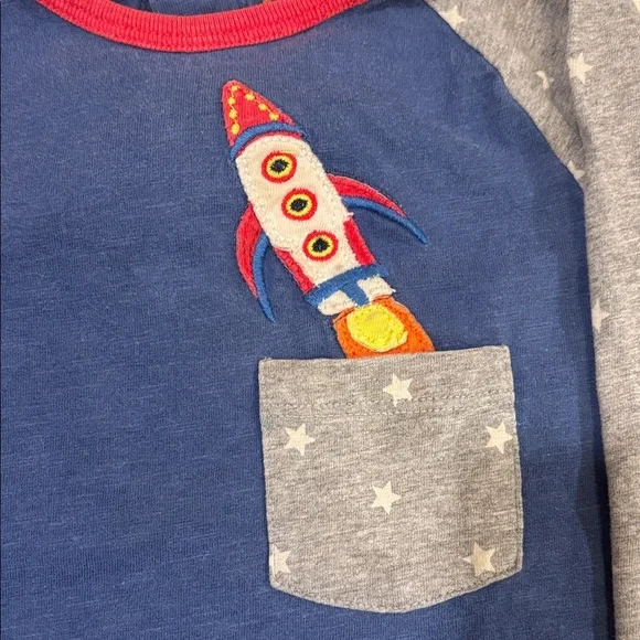 Baby Boden Blue and Gray Star Rocket Long Sleeve Tee - Picture 2 of 4
